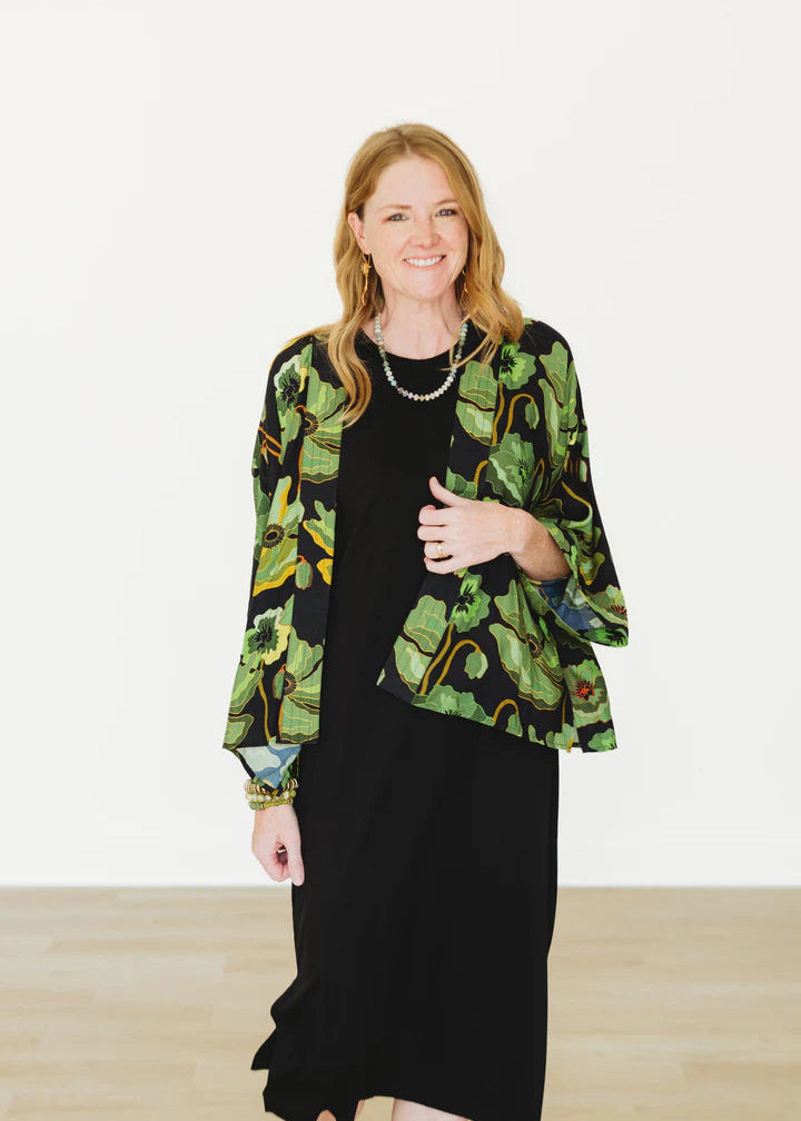 Winton & Waits Fall Poppy Short Kimono-Green