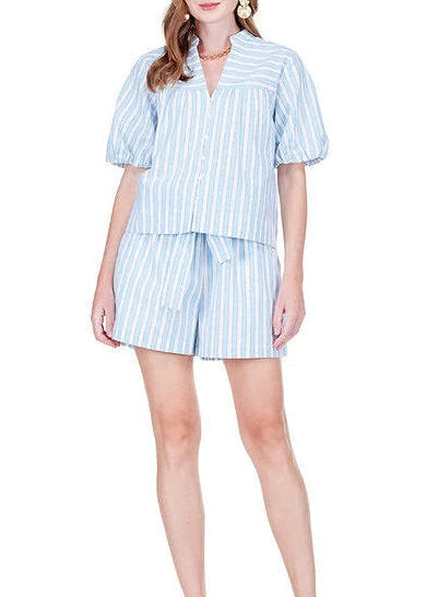 Joy Joy Belted Short, Blue Stripe
