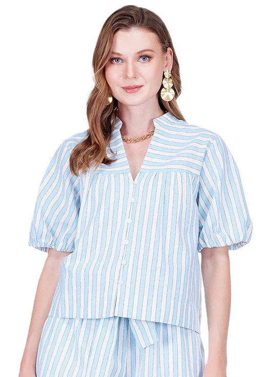 Joy Joy Puff Sleeve Blouse, Blue Stripe