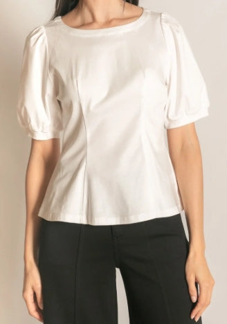 P. Cill Glazed Cotton Knit Peplum top