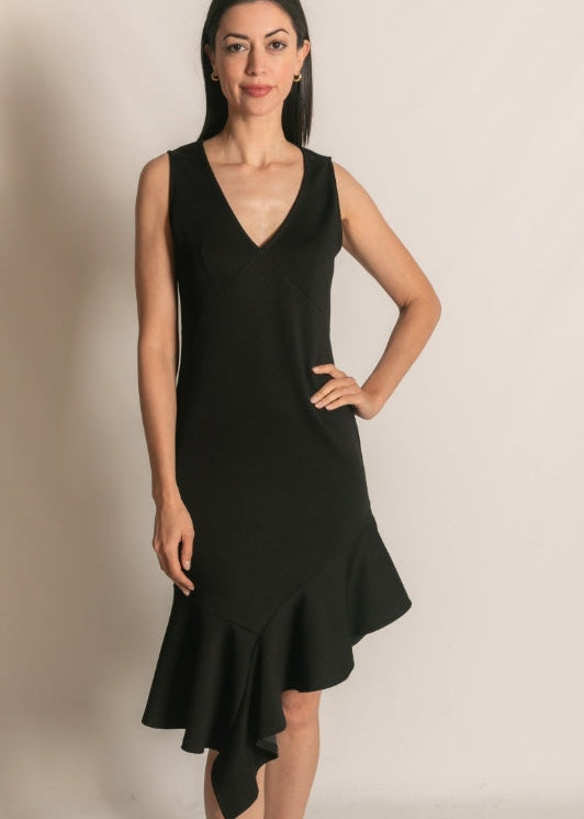 Before You Ruffle Bottom Sleeveless Midi Dress-Black