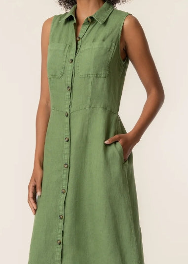 Bowie Linen Dress in Olive