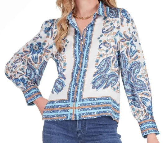 Joy Joy Blue Saffron Puff Sleeve Blouse