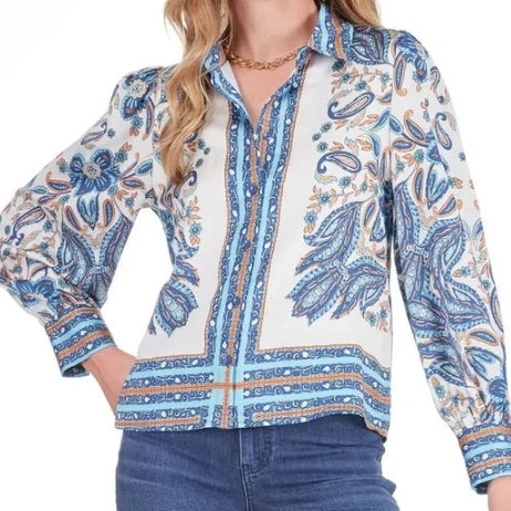 Joy Joy Blue Saffron Puff Sleeve Blouse