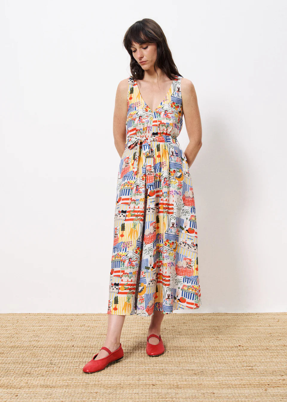frnch maxi dress FRNCH Scarlet Stripe Button Collared Maxi Dress (Navy) M