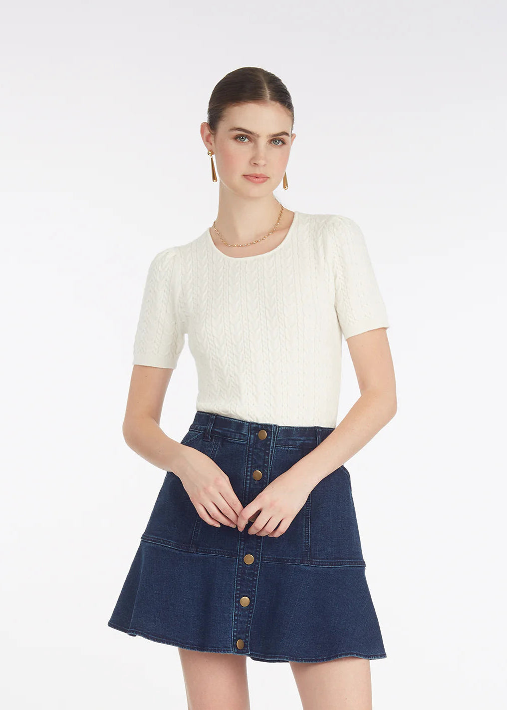 Draper James Mixed Cable Sweater, Cream