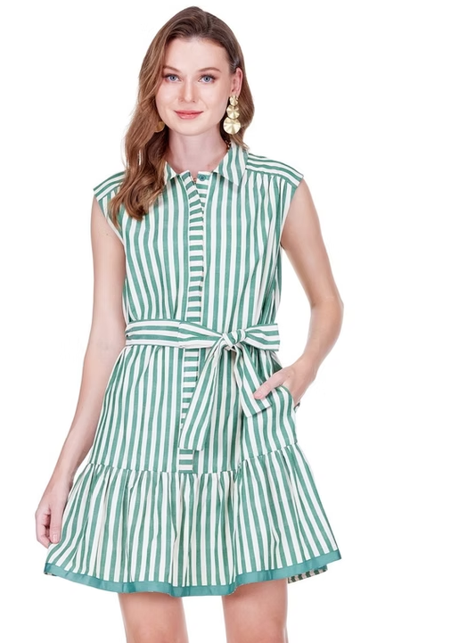 Joy Joy Contrast Shirtdress - Green Stripe