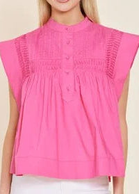 Dolce Cabo Poplin Smock Top, Hot Pink