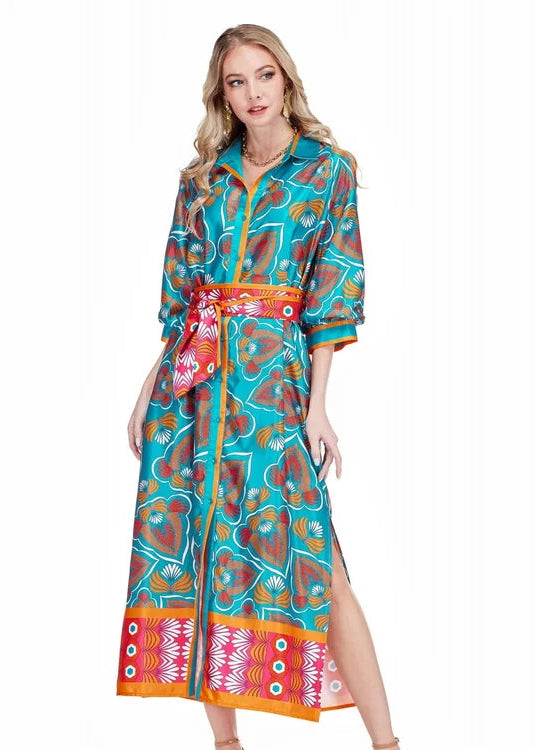 Jade Tangerine Tide Midi Shirt Dress
