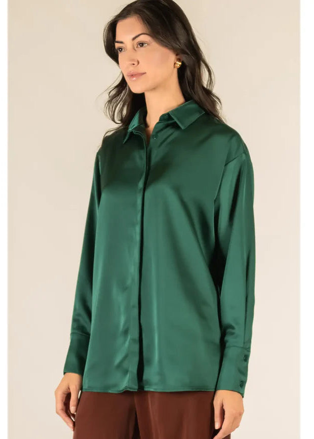 Before You Satin Placket Cover Button Up Shirt