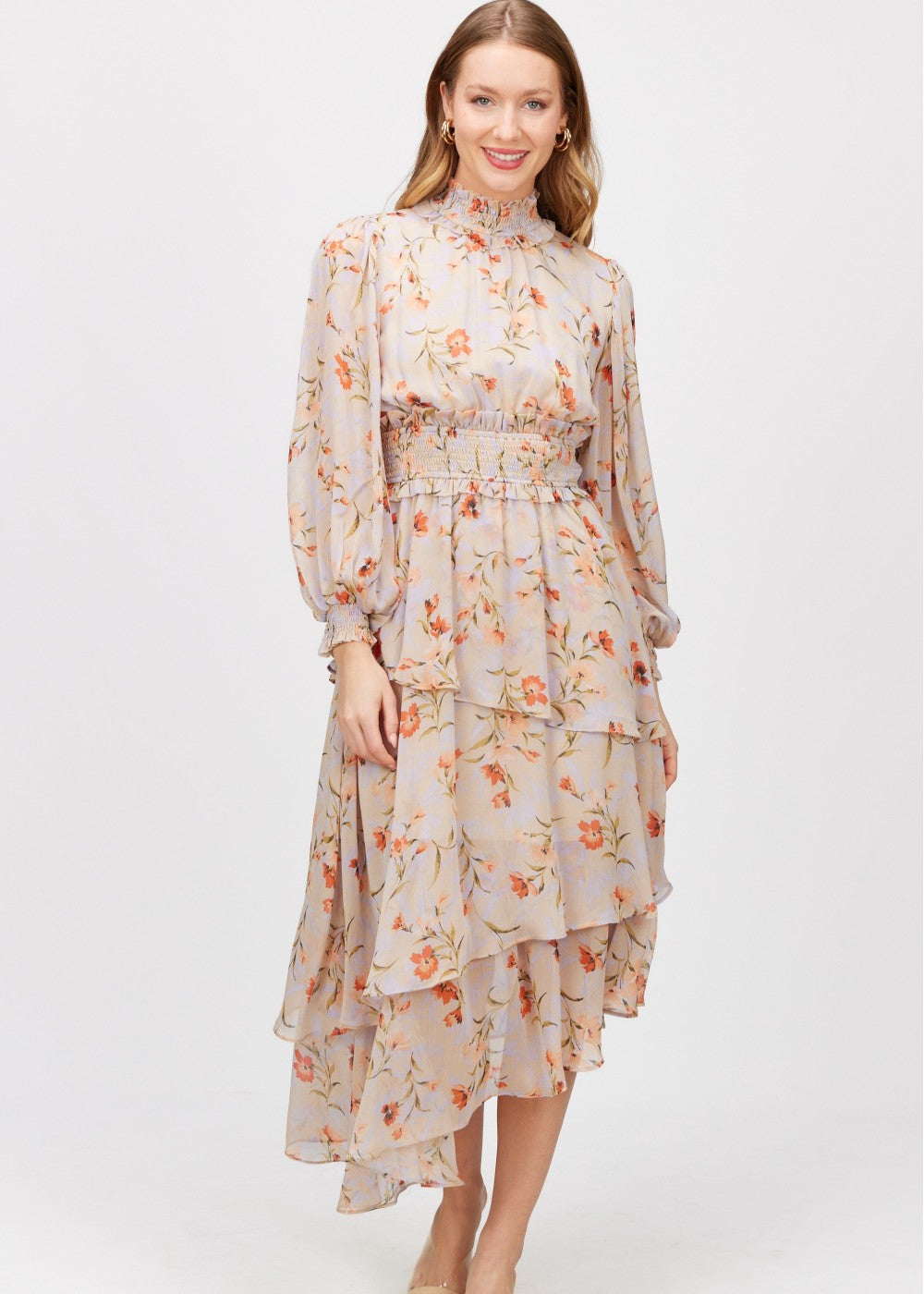 Before You Chiffon Print Smocked Waist Dress