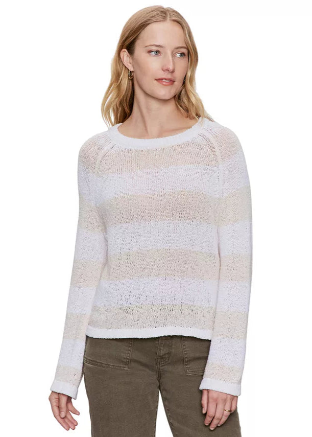 Sanctuary Textured Raglan Crew White/Oat Stripe