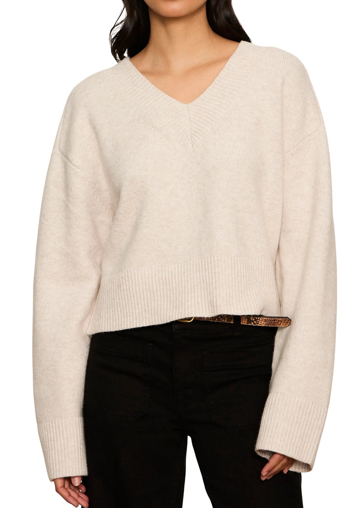 Sanctuary Vanna V-Neck Sweater - Heather Hazelnut