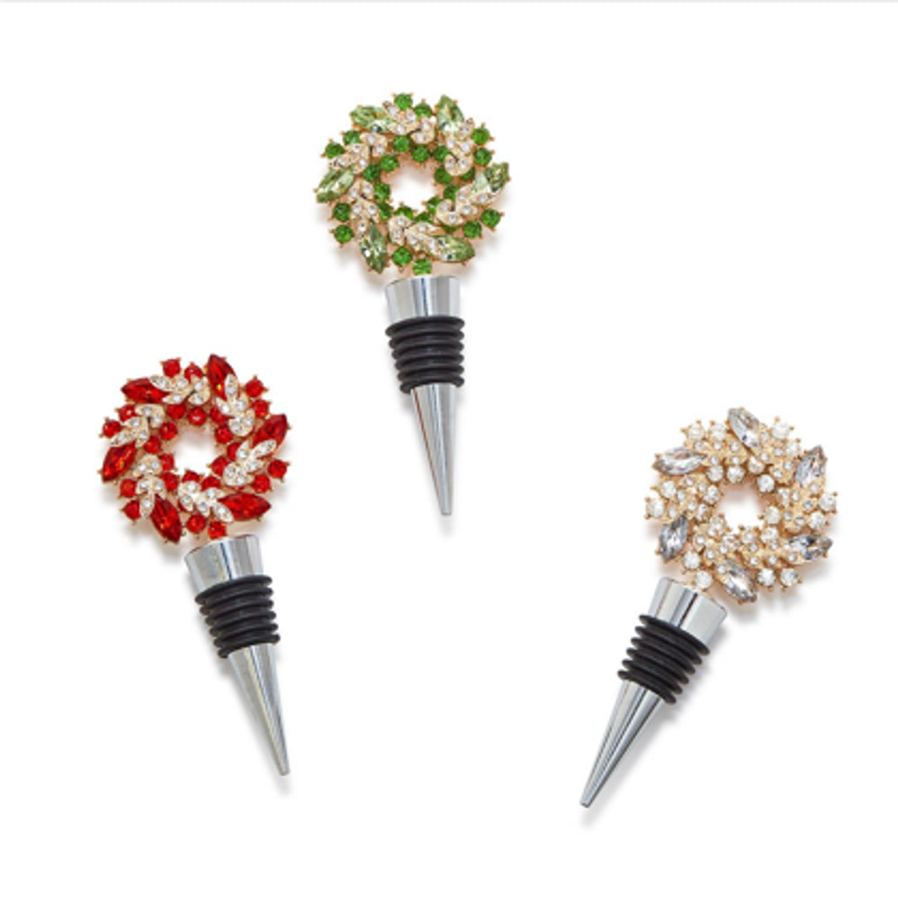 Two's Cp Holiday Wreath Jeweled Bottle Stoppers