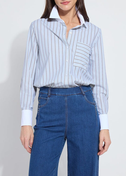 Lysse Executive Stripe and White Collar Cropped Shirt