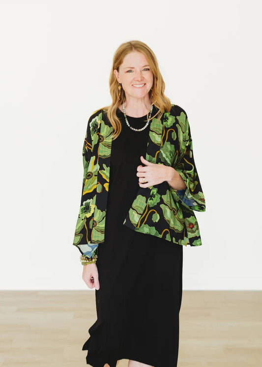 Winton & Waits Fall Poppy Short Kimono-Green