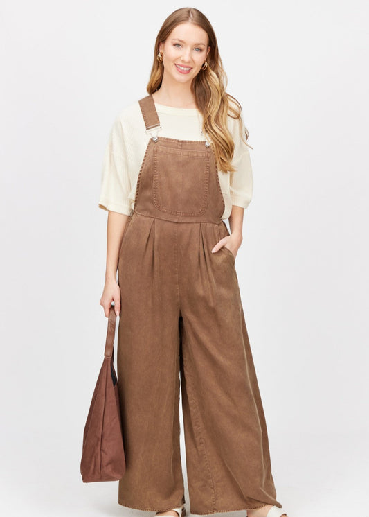 Before You Chambray Wide Leg Overalls Cocoa