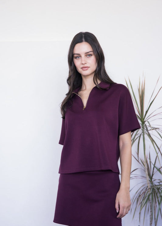 Before You Collection P. CILL Modal Short Sleeve Quarter Zip Top