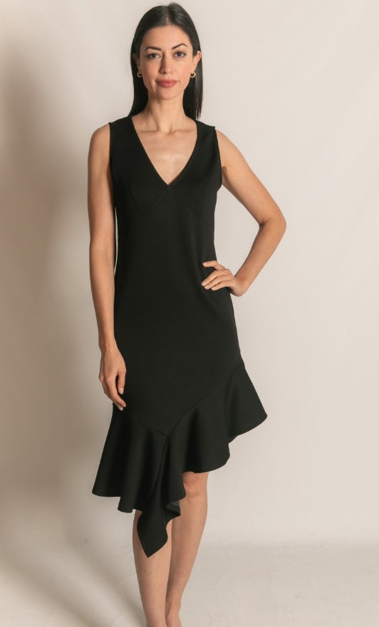 Before You Ruffle Bottom Sleeveless Midi Dress-Black