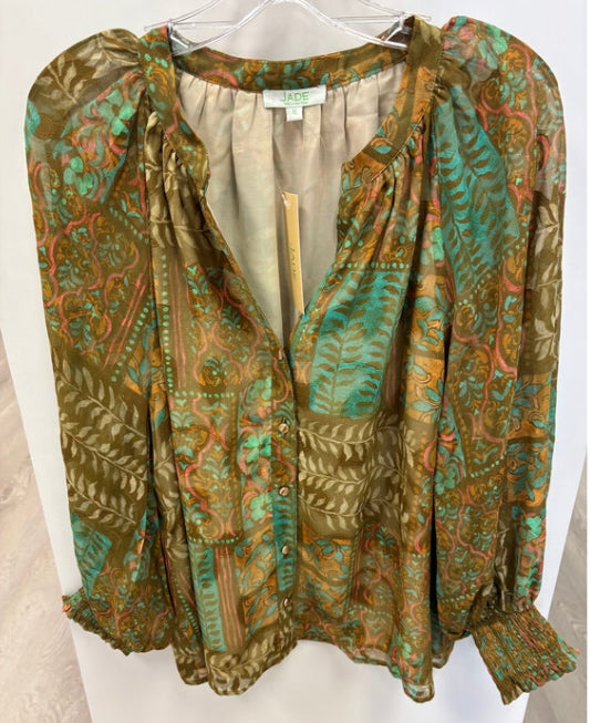 Jade Split Neck Peasant Top