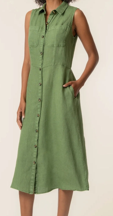 Bowie Linen Dress in Olive