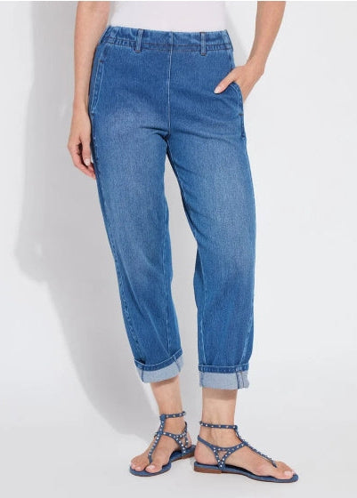 Lysse Winslet Cuffed Barrel Crop Denim Mid Wash