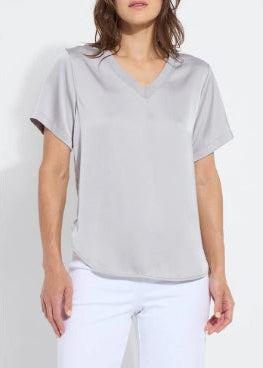 Lysse Sonja V-Neck Mixed Media Shirt, Grey