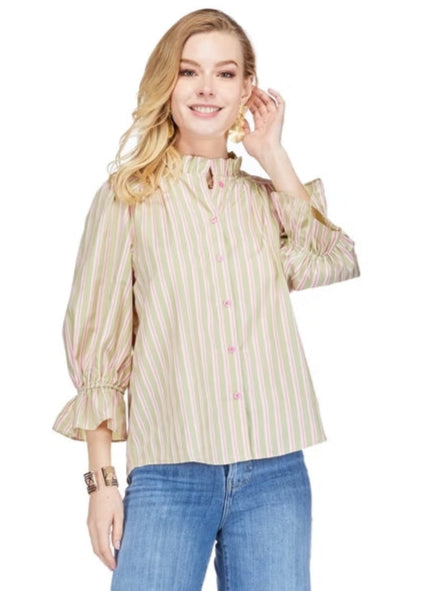 Joy Joy Ruffles Shirt Pink Stripe