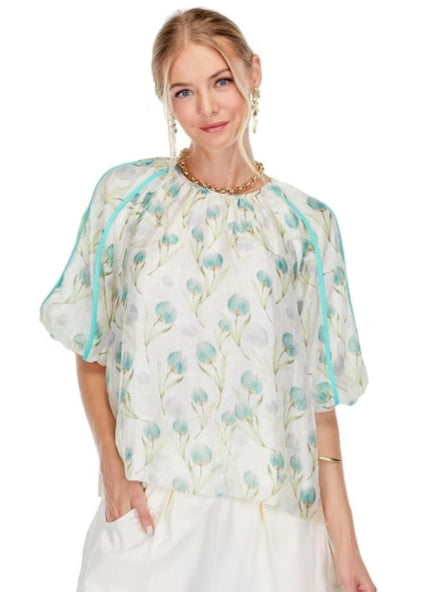 Joy Joy Trim Sleeve Top Green Tulip
