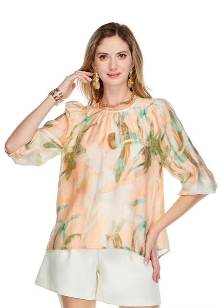 Jade Gathers Neck Top Peach Paradise