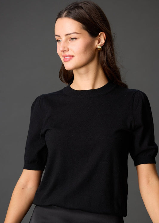 Before You Knit Short Sleeve Puff Sleeve Top Black