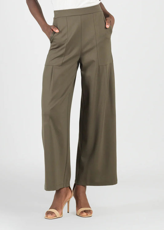 Clara Sun Woo Knit Pant with Pleated Pockets Olive