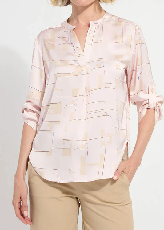 Lysse Ashanti Roll Tab Printed V Nick Blouse