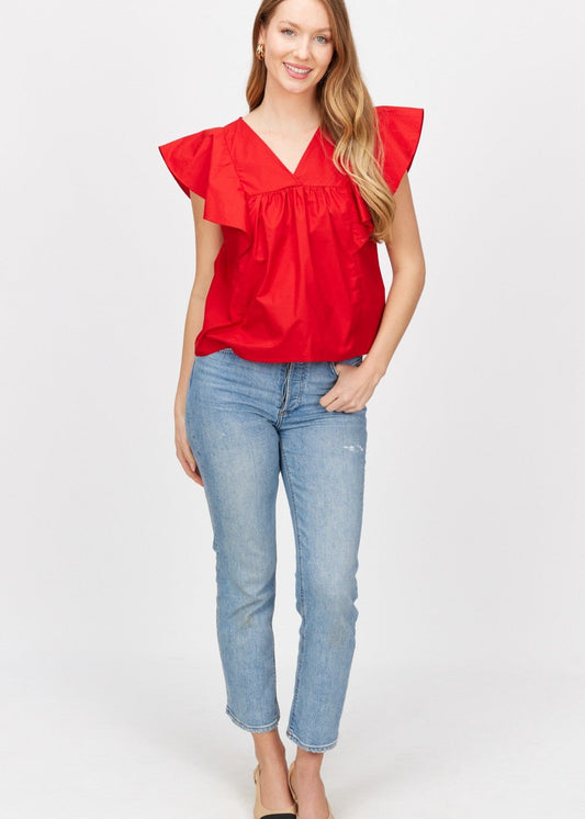 Before You Poplin Flutter Detail Blouse Paprika