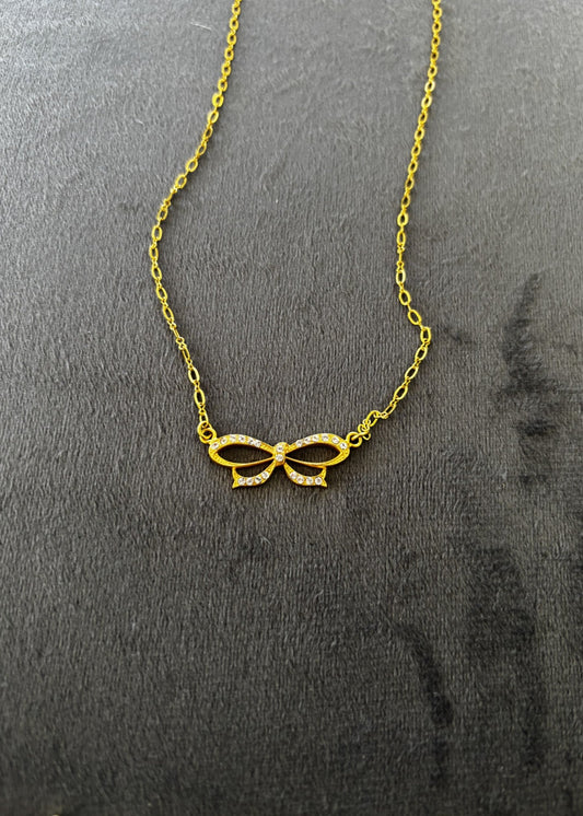 LVP Small Rhinestone Bow Necklace