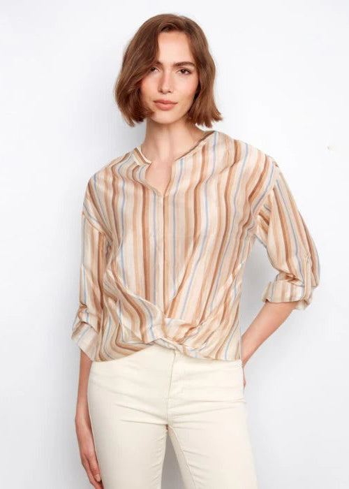 Charlie B Printed Roll up Sleeve with Knot Blouse