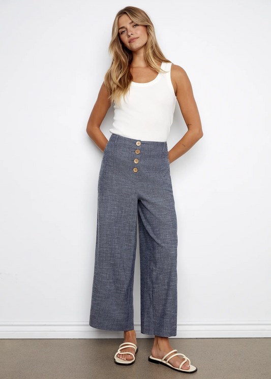 Charlie B LInen Wide Led Pant Button Fly