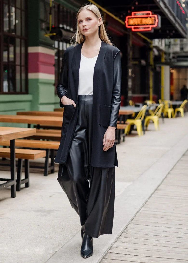 Clara Sun Woo Liquid Leather Sleeve Cardigan