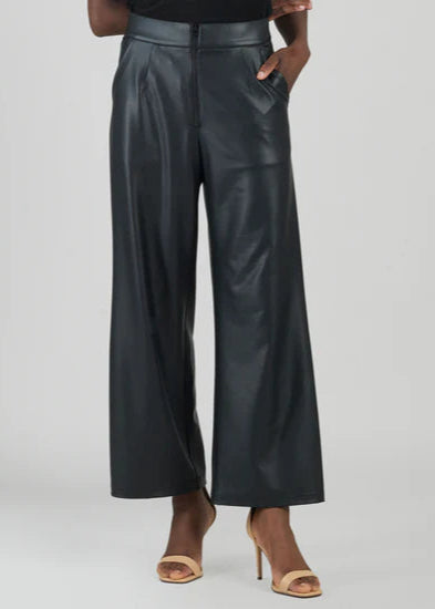 Clara Sun Woo Liquid Leather Straight Leg Pant W/ Center Zip & Front-Back Pockets