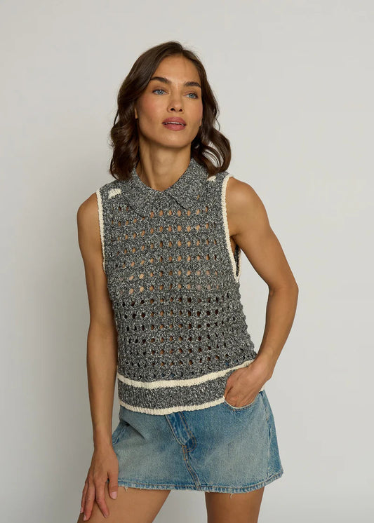 Central Park West Sleeveless Cropped Open Stitch Black