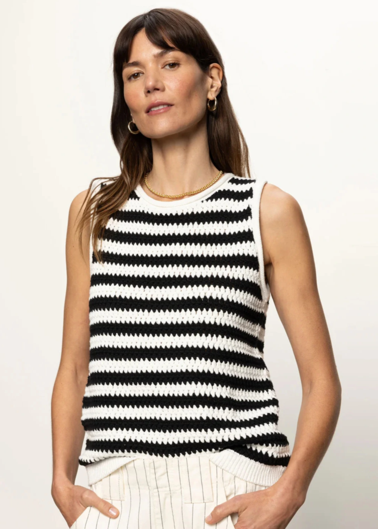 Sanctuary Crochet Shell Chalk/Black Stripe