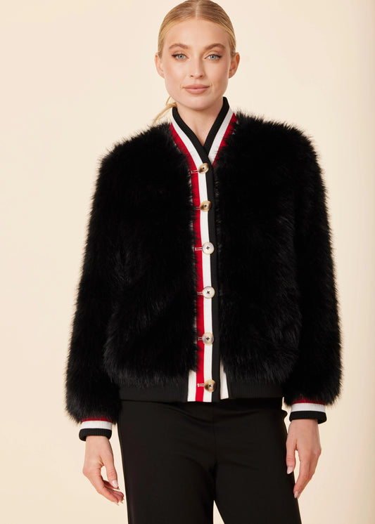 Dolce Cabo Faux Fur Racer Stripe Jacket