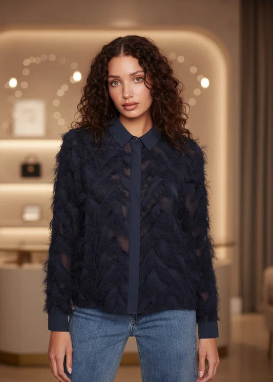 Charlie B Fringe Fabric Blouse With Button Front
