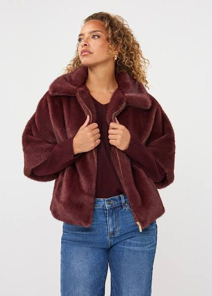 Esqualo Coat Poncho Fake Fur - Merlot