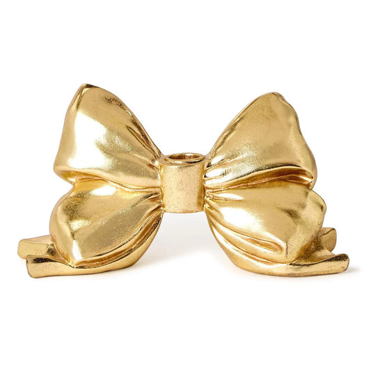 Two's Company Gold Bow Taper Candleholder