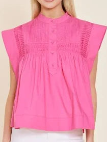 Dolce Cabo Poplin Smock Top, Hot Pink