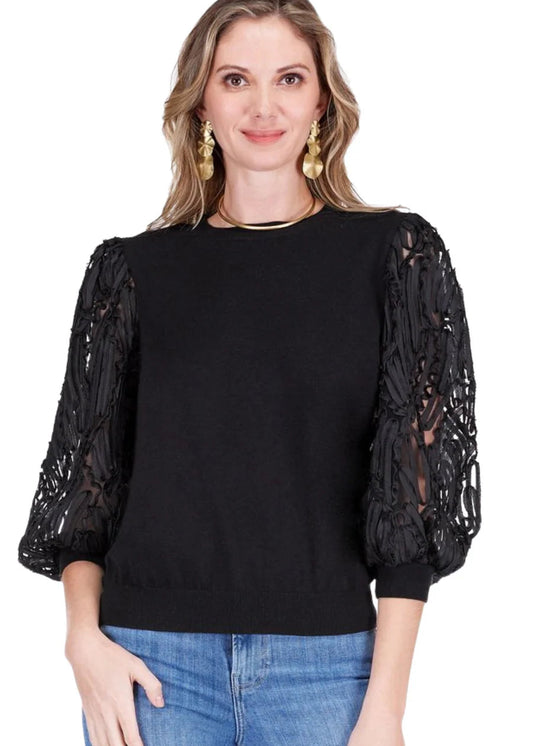 Jade Pattern Sleeve Black Sweater