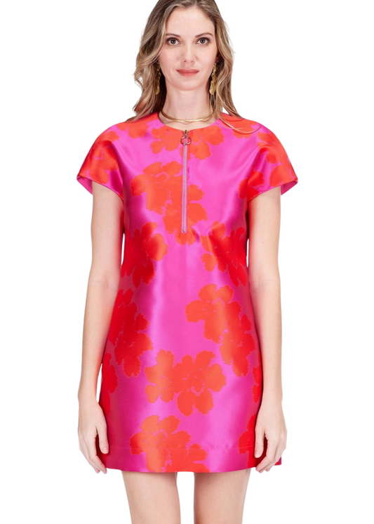 Jade Hibiscus Brocade Shift Dress