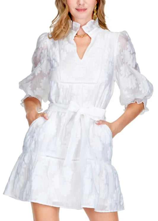 Jade High Neck Trimmed Dress White