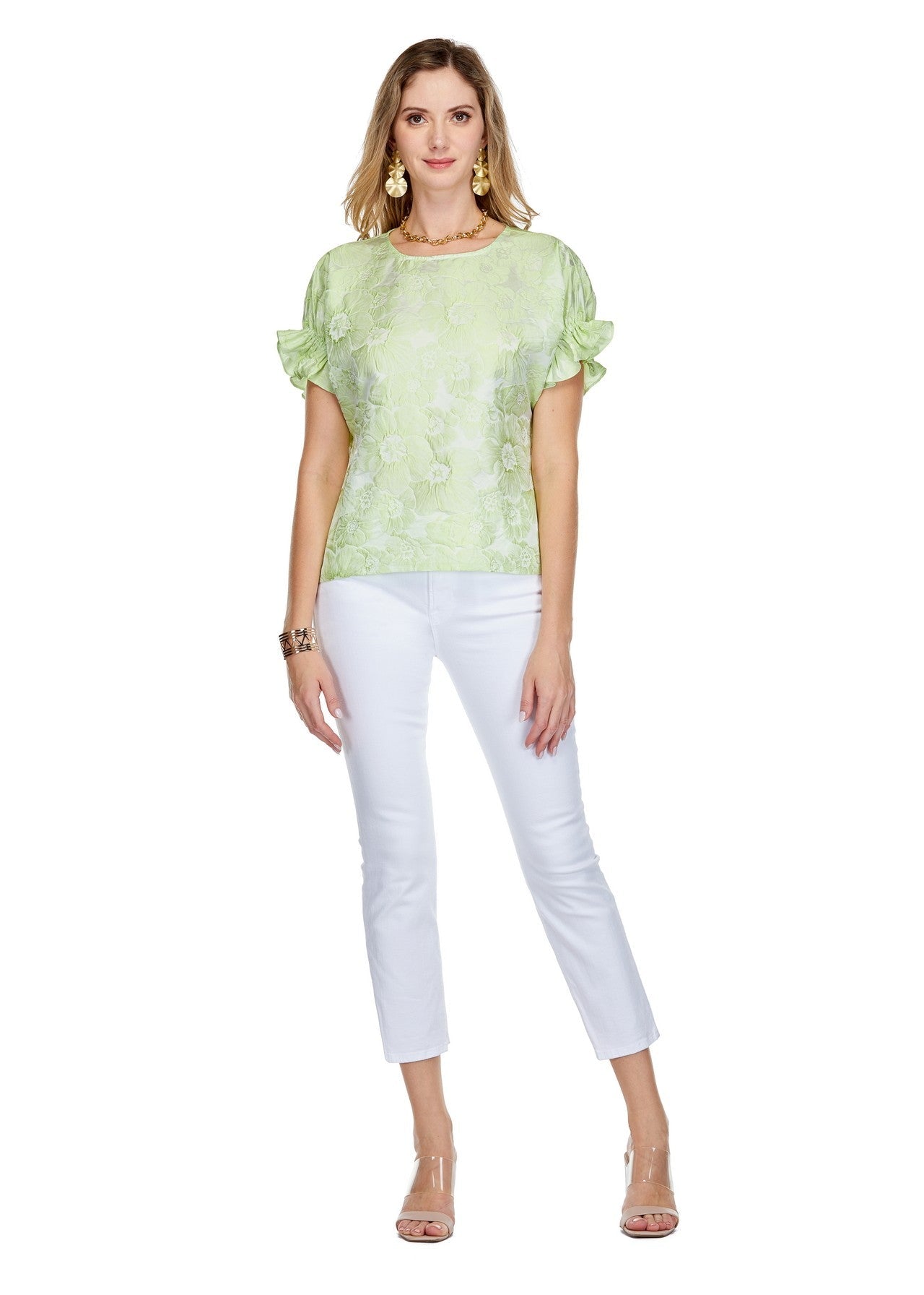Jade Shirred Sleeve Crop Top Lime